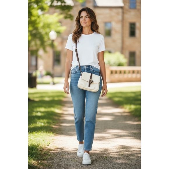 Dooney Bourke Cream Pebble Leather Lock Crossbody Bag - Picture 2 of 16